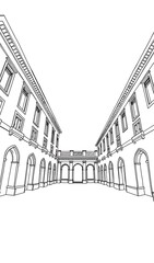 Naklejka premium Elegant Classical Building Line Art Illustration. AI Generated