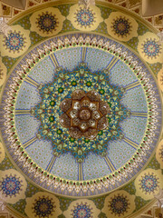 Majestic Islamic Dome with Floral Mosaic and Golden Chandelier