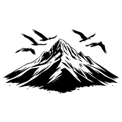 Naklejka premium Silhouetted Birds Above Majestic Mountains