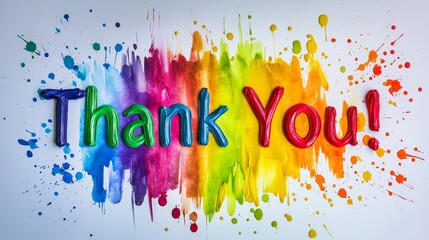 Bold and colorful letters spell out thank you against a lively rainbow splash of paint. This artistic display radiates joy, appreciation, and creativity, perfect for expressing gratitude