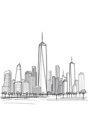 Obraz premium Elegant Line Art Cityscape Sketch. AI Generated