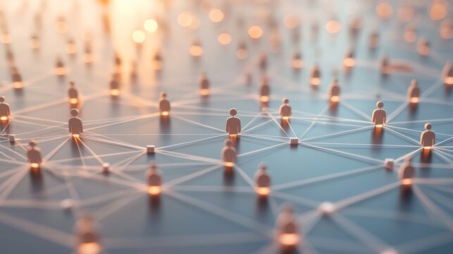 Background with a network of connected dots and lines, a social media concept for community building or marketing campaigns. 3D rendering illustration with copy space on a light blue backdrop.