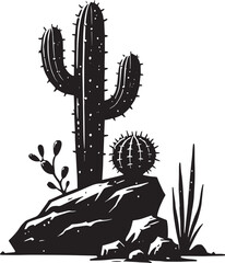 Big Cactus silhouette vector illustration isolated on white background
