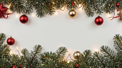 christmas background with fir branches and balls