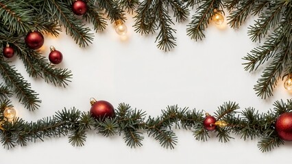 christmas background with fir branches and decorations