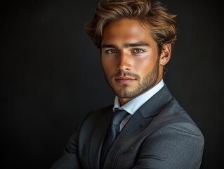 Obraz premium Confident businessman with a suit and a smile in a studio background, He looking at the camera