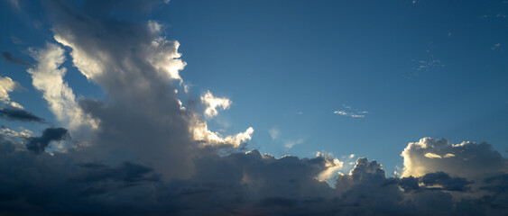 Blue Heaven and white clouds. Sky (clouds) background. White cloudy on Heaven with soft sun light. Clouds on pastel blue sky background. Sky Landscape Background. Sky Clouds Wallpaper.