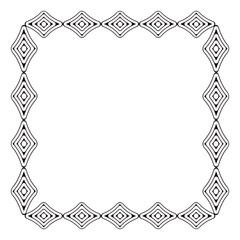 Decorative Square Frame Hand-drawn Doodle Illustration Abstract Ethnic Pattern Black Line Coloring Page Isolated Vector on White Background