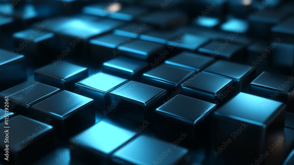 Poster vibrant 3d abstract background featuring blue squares in dynamic patterns for digital art, high-tech