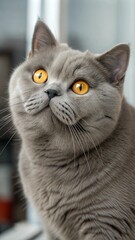 portrait beautiful British Shorthair round face gray fur curious domestic serene playful soft focus