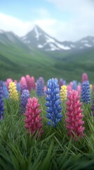 Fototapeta premium Vibrant Wildflower Meadow Mountain Landscape Spring Bloom