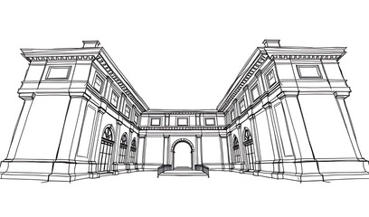 Fototapeta premium Elegant Neoclassical Building: Detailed 3D Wireframe Render. AI Generated