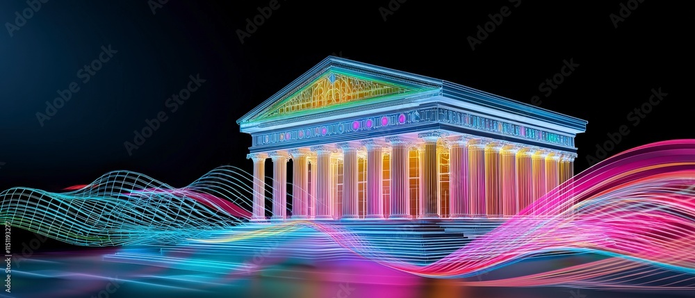 Poster modern architecture digital building glowing lines abstract design neoclassical struct