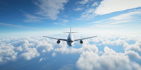 A plane soars gracefully through the sky, showcasing the beauty of aerial flight as it navigates the expansive blue sky with its impressive presence.