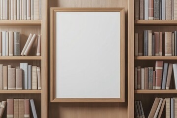 Empty Frame on Wooden Bookshelf