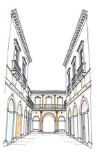 Elegant Hand-Drawn Sketch: Classic Courtyard Illustration. AI Generated
