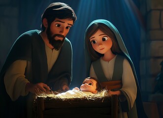 Holy Family, Nativity Scene, Christmas Eve, Christmas, Nativity, Jesus, Mary, Joseph, Baby Jesus, Birth, Light, Hope, Faith, Love, Family, Spiritual, Religious, Holy, Divine, Miracle, Bethlehem.