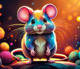 "Whimsical Charm: A Colorful Mouse Radiating Joy and Playful Elegance"