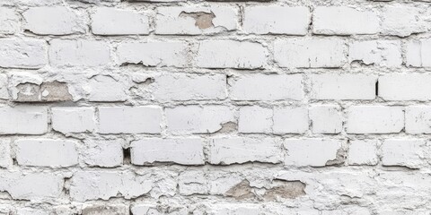 Obraz premium Seamless white brick wall background featuring a whitewash brickwork texture. This abstract gray backdrop showcases white brickwork with slight damages, highlighting an aged, lime washed wall