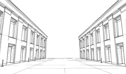 Cleanly Rendered City Block Architectural Sketch. AI Generated