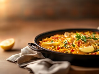 Deliciously Vibrant Paella Photo: Close-Up Shot. AI Generated