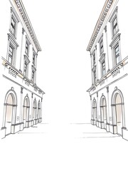 Fototapeta premium Elegant City Street Sketch: Minimalist Hand-Drawn Illustration. AI Generated