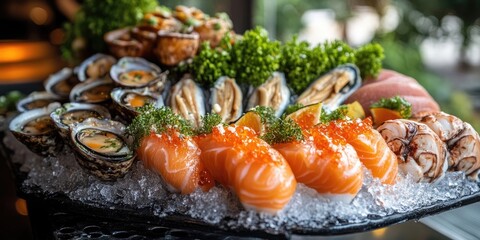 Delicious seafood crafted from a variety of ingredients, showcasing the art of seafood preparation. Enjoy the diverse flavors and textures that seafood offers, highlighting its culinary potential.