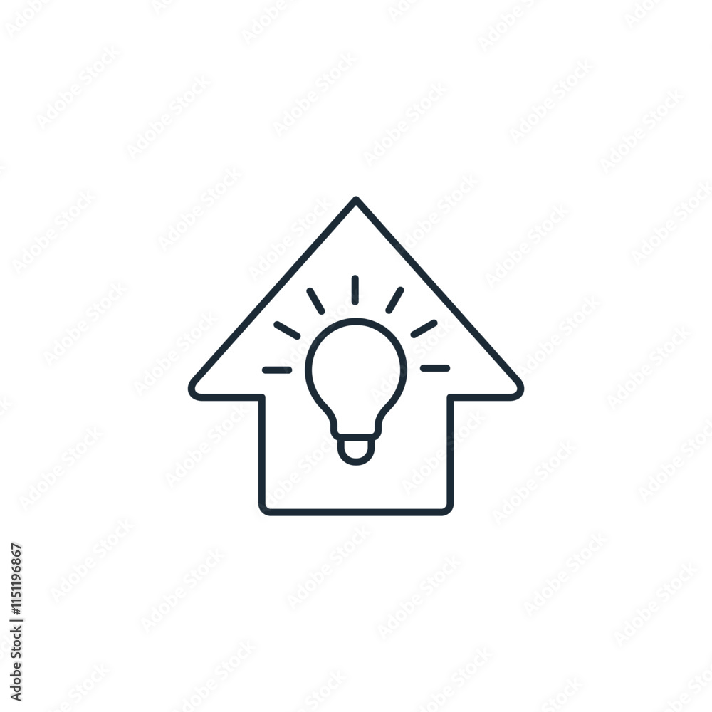 Poster arrow pointer with idea for creativity, business. vector linear icon illustration isolated on white 