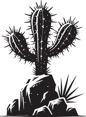 Desert Cactus silhouette vector illustration isolated on white background