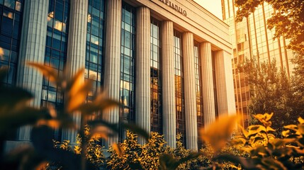 Obraz premium Historic Federal Reserve building exterior showcasing architectural grandeur and economic significance, embodying stability and financial stewardship in modern society.