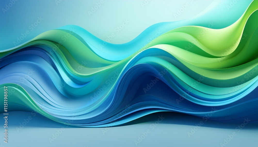 Poster modern colorful blue and green abstract soft 3d flow shapes. generated image
