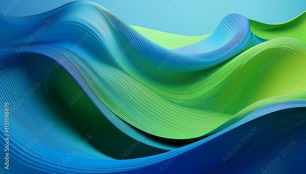 Poster modern colorful blue and green abstract soft 3d flow shapes. generated image
