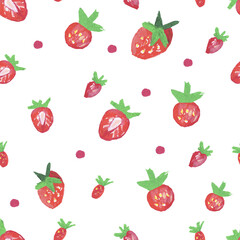 Berries wax crayons seamless pattern on white isolated background. Textural and food repeating pattern. Design for textiles, wrapping paper and wallpaper.