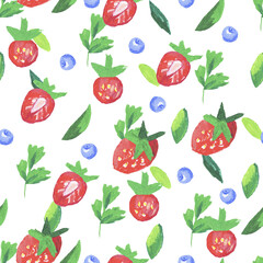 Berries wax crayons seamless pattern on white isolated background. Textural and food repeating pattern. Design for textiles, wrapping paper and wallpaper.