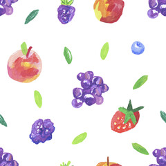 Berries wax crayons seamless pattern on white isolated background. Textural and food repeating pattern. Design for textiles, wrapping paper and wallpaper.