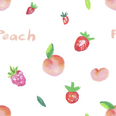 Berries wax crayons seamless pattern on white isolated background. Textural and food repeating pattern. Design for textiles, wrapping paper and wallpaper.