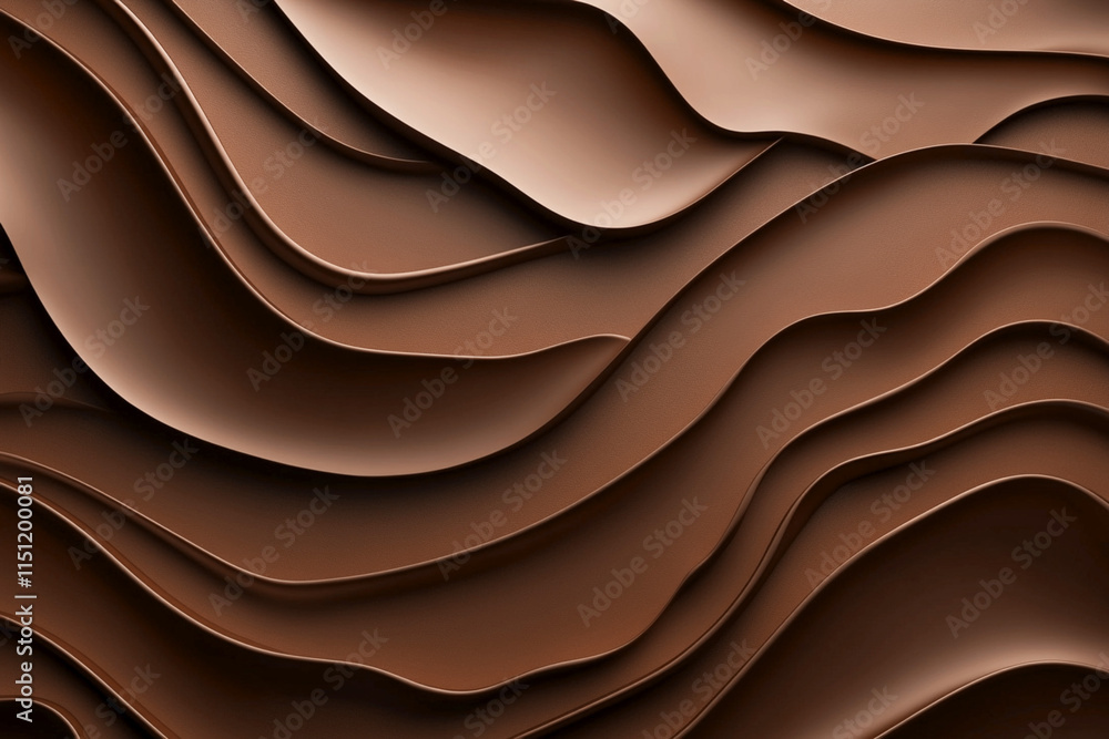 Poster abstract wavy layers in rich mocha mousse tones, creating a modern and elegant texture with a warm a