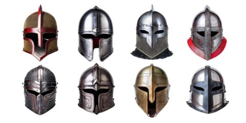 Collection of Ancient Warrior Helmets for Historical Themes, PNG collection, set bundle, isolate on transparent or white background