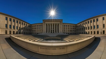 Fototapeta premium Historic Federal Reserve building exterior showcasing architectural grandeur and economic significance, embodying stability and financial stewardship in modern society.
