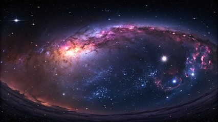 Obraz premium 360 degree equirectangular projection space background with nebula and stars, environment map. HDRI spherical panorama