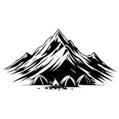mountain with camp silhouette