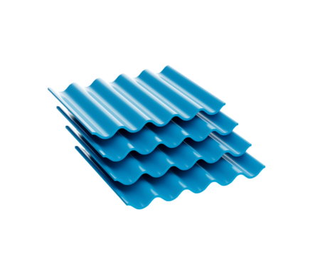3d Sea Blue Metallic Stacks Of Corrugated Galvanised Iron For Roof Sheets 3d Illustration