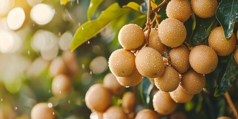 Ripening longan fruit showcases its fertility during the rainy season, highlighting the rich qualities of longan fruit as it reaches its peak maturity for harvesting.