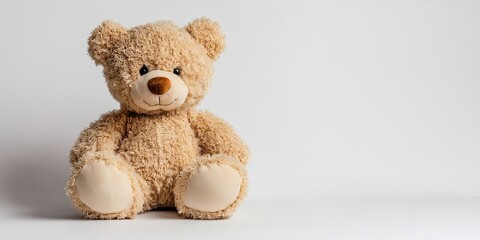 Obraz premium Teddy bear featured in a studio setting, showcasing the adorable teddy bear against a clean, white background, perfect for highlighting the charm of the teddy bear in various creative projects.