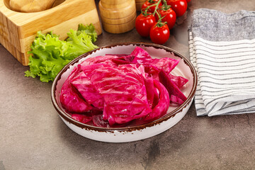 Red pickled cabbage with beetroot
