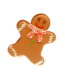 Brown gingerbread cookie on white background.