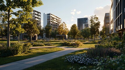 Obraz premium Sustainable City with Green Energy and Net Zero Emissions