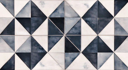 Geometric blue and gray patterned tiles