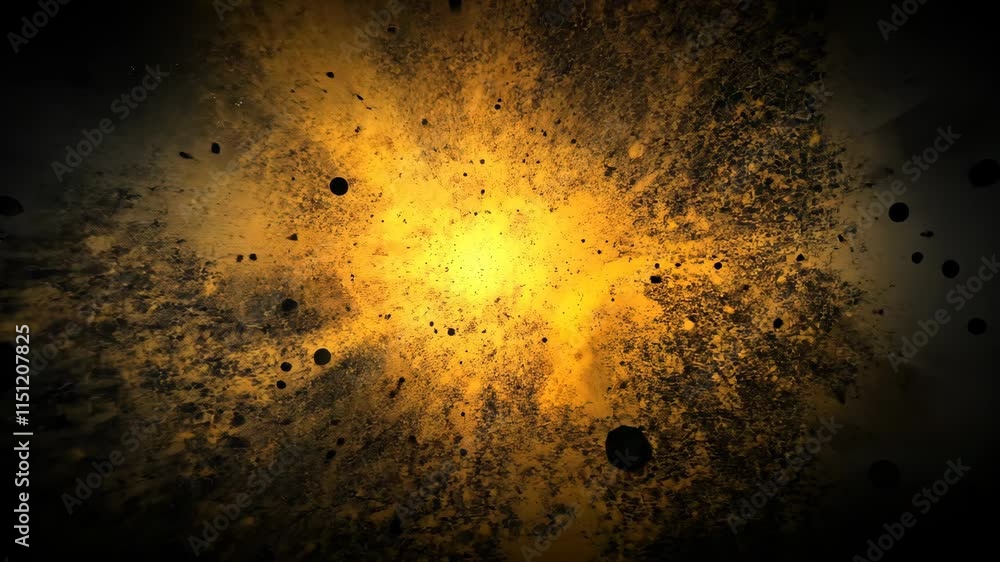 Poster bright explosion with particles and textures in dark background
