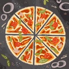  Illustration of hand drawn pizza with bolognese sauce
